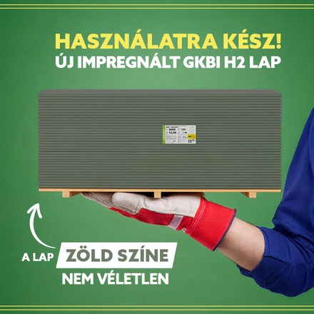 Megújult impregnált H2 gipszkartonlap